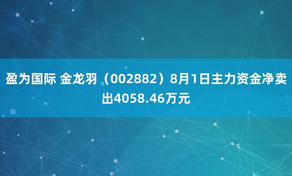 盈为国际 金龙羽（002882）8月1日主力资金净卖出4058.46万元